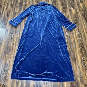 Vintage ADONNA Blue Robe Women's Size S Velvet Velour Housecoat Bathrobe 1/2 Zip